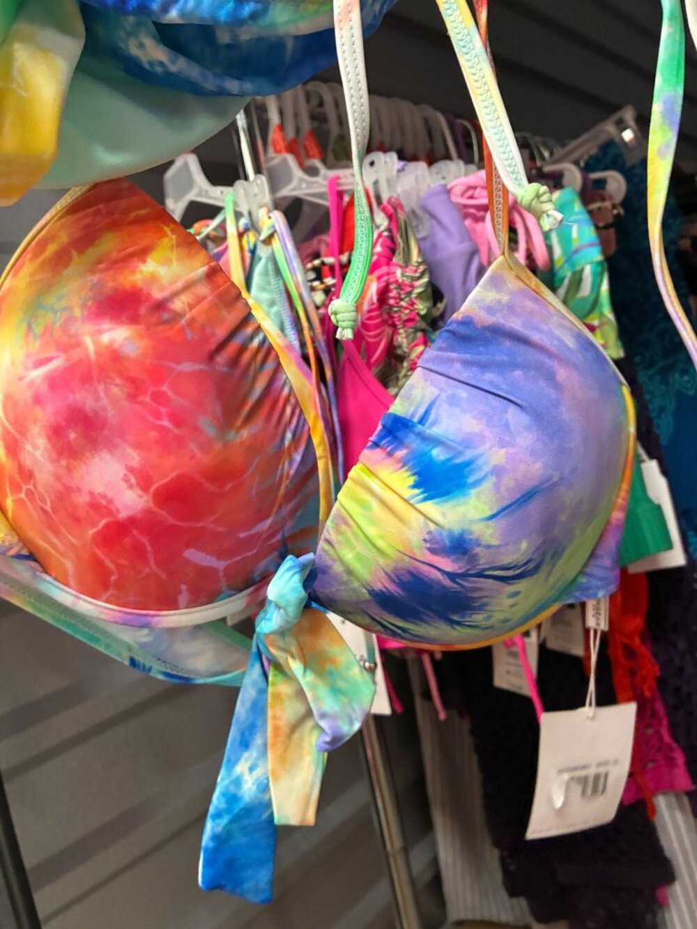 Tie-Dye Bikini Top By Longgear Swim - Adjustable Straps XL Multicolor